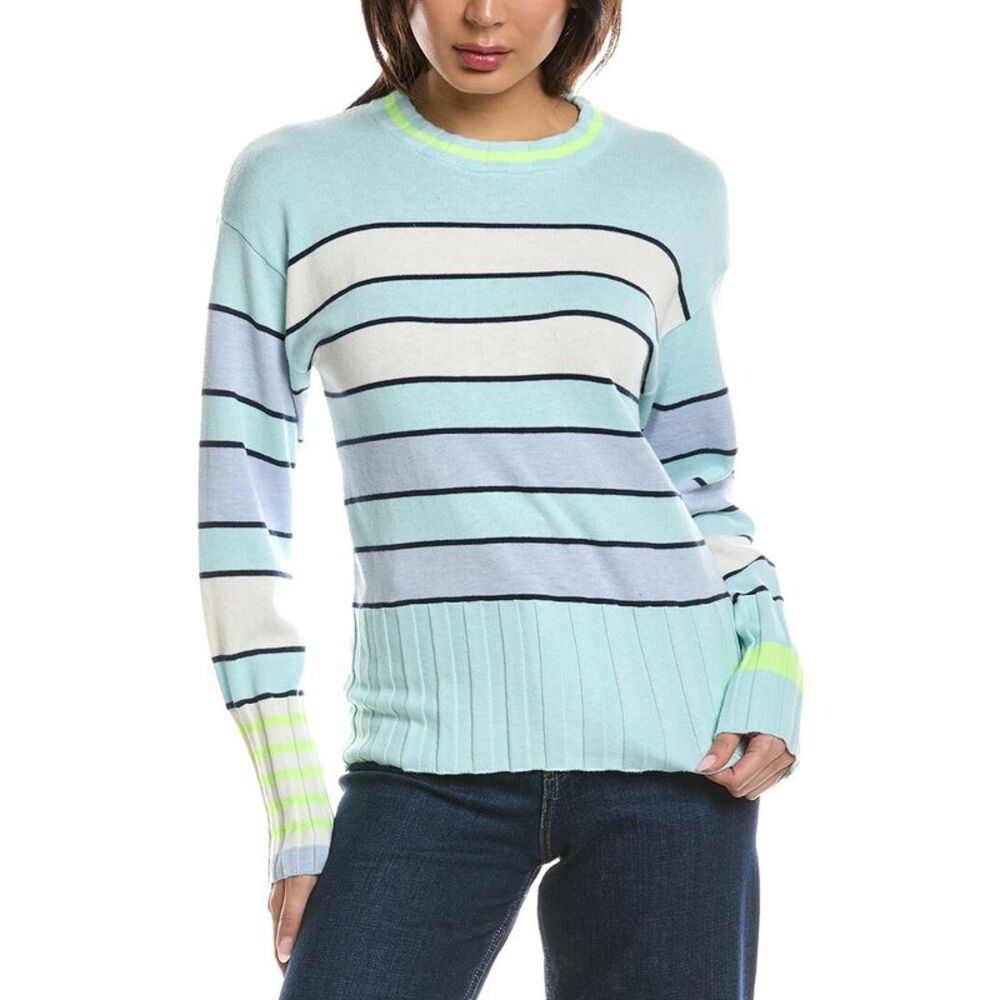 Wispr Womens  Ocean Stripe Crewneck Silk-Blend Top, Green